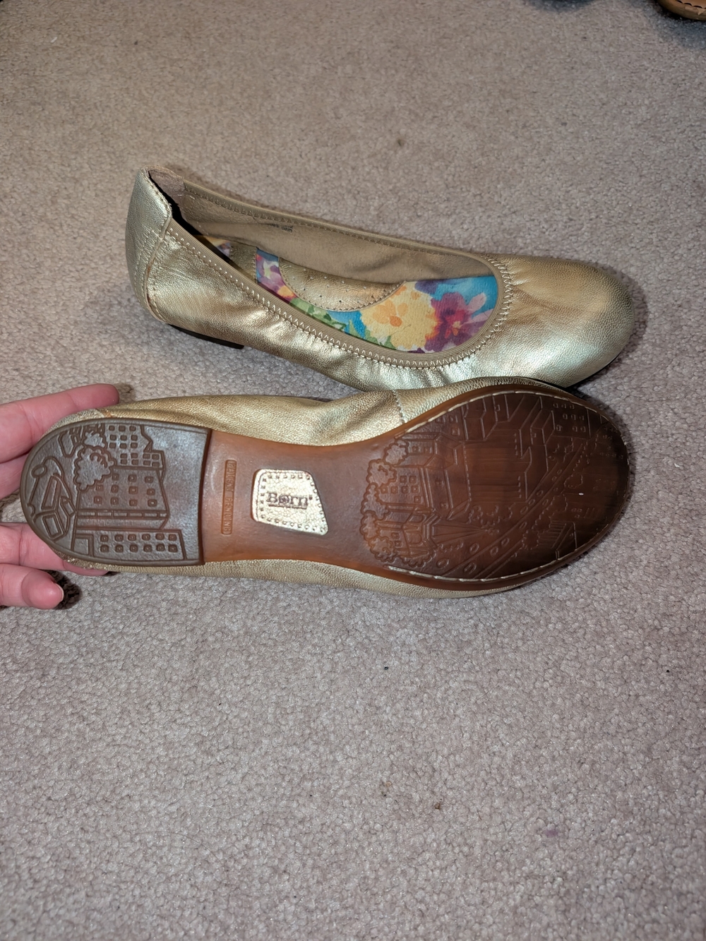 Born Metallic Gold Round-Toe Ballet Flats - Picture 3 of 5